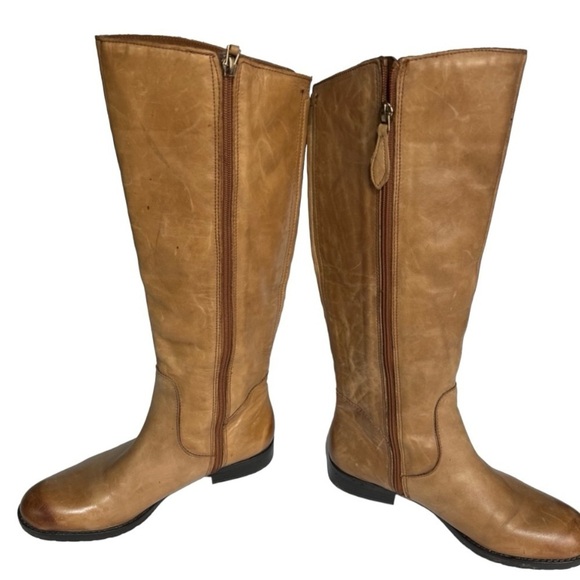 FRANCO SARTO WOMENS Riding English Trooper Tall Leather Boots Light Brow…